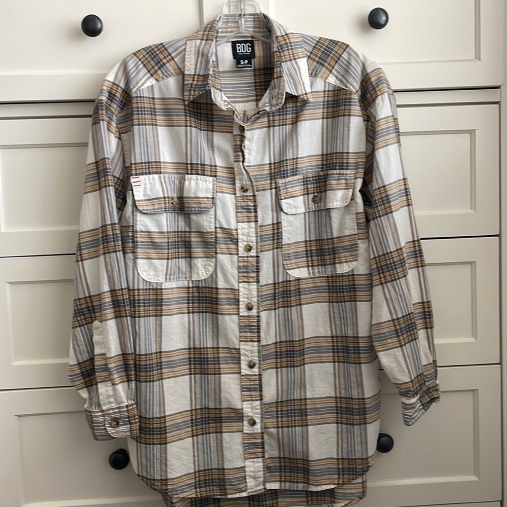 BDG Urban Outfitters Women’s Mustard Plaid Long Sleeve Button Down Shirt - Small